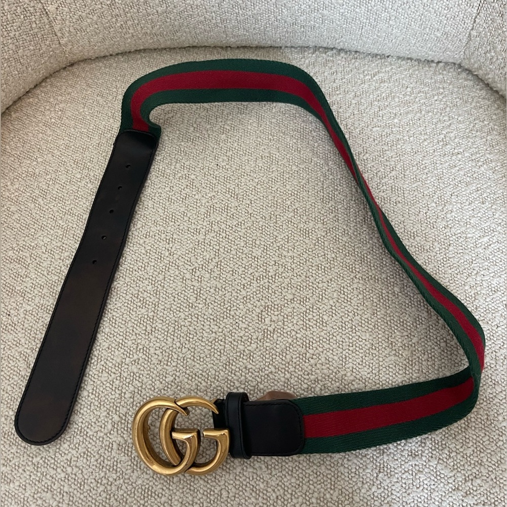 Gucci Red & Green Leather Ribbon Gold Hardware Belt